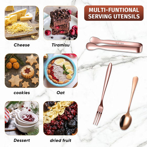 Cunhill 24 Pcs Charcuterie Utensils, Mini Cocktail Tongs, Small Serving Spoons and Appetizer Forks (Rose Gold)