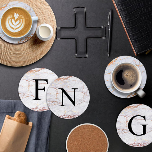 DRPORONYN Monogrammed Set 6 Coasters for Drinks Absorbents with Holder, of Ceramic Drink Coasters for Coffee