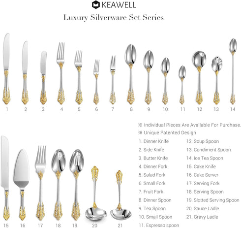 KEAWELL 2-Piece Large Serving Spoon, 18/10 Stainless Steel, Fine Sturdy Tablespoon, Dishwasher Safe, 9.4" (Gold Accent)