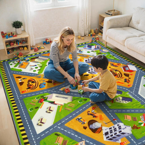 5.3x6.6 STARUIA Kids Cars Rug for Playroom, Car Rug Play Mat Non-Slip City Road Map Kids Rugs for Bedroom Boys