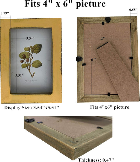 4x6 Inch Rustic Picture Frames, Farmhouse Distressed Photo Frames for Tabletop or Wall Mounting, Yellow