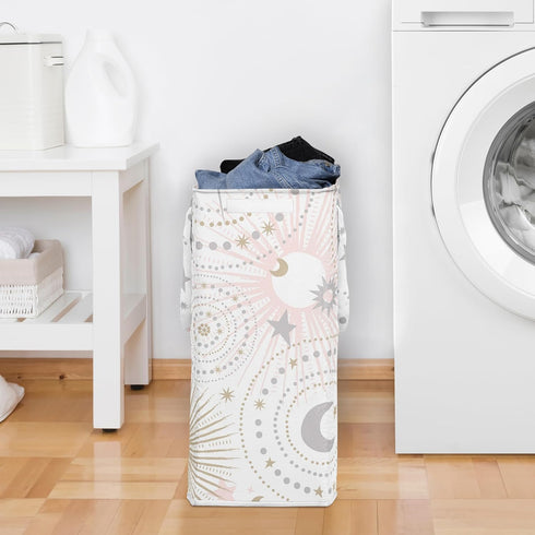 Sweet Jojo Designs Blush Pink Gold Star and Moon Girl Laundry Hamper Foldable Dirty Clothes Basket with Handles