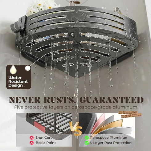 1Pack) Corner Shower Caddy Suction Cup,Shower Shelves with Hooks,No Drilling Powerful Suction Bathroom Organizers