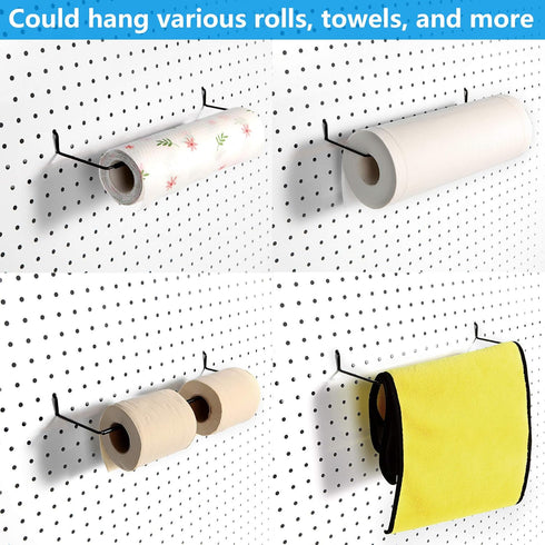 Extendable Paper Towel Holder for Pegboard, Fits Any Standard Pegboard, 2 Packs, Black