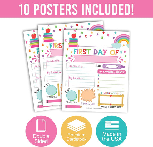 First Day of School Board, 10 Double-Sided First and Last Day Boards, 8x10 Rainbow Theme Photo Prop for Kids