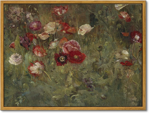 InSimSea Vintage Floral Canvas Wall Art, Classical Oil Painting Prints A Bed of Poppies, 12"x16" Home Decor
