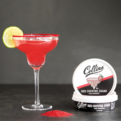 Rimming 7oz Collins Red Cocktail Sugar, Enhance Daiquiris, Cosmopolitans, Margaritas, Cocktail Drinks, Glass Sugar