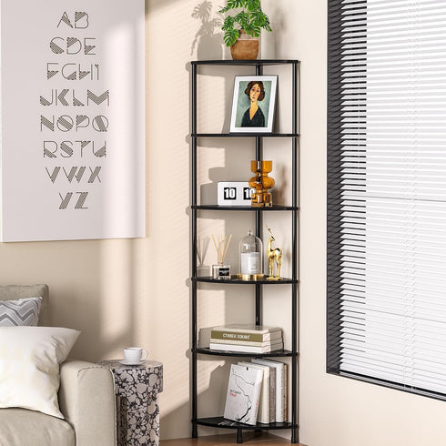 6 54.4" Book Shelf Corner Shelf, Tier Corner Bookshelf Display for Living Room Decor, Standing Shelves Bookcase