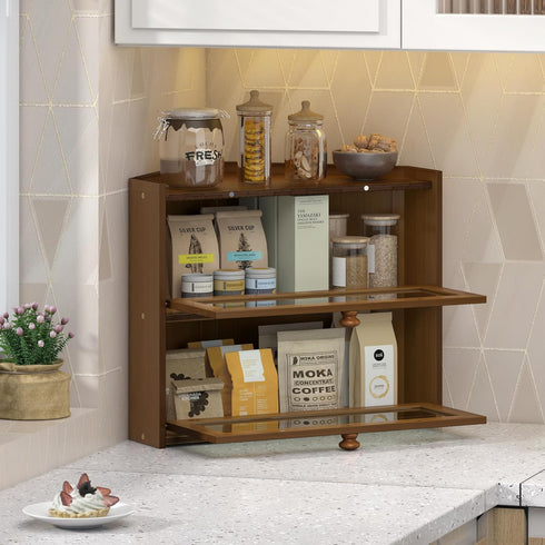 Countertop, JANSNIMEN Corner Bread Box for Kitchen Large Bread Container Storage Bamboo Wooden Farmhouse Bread Box