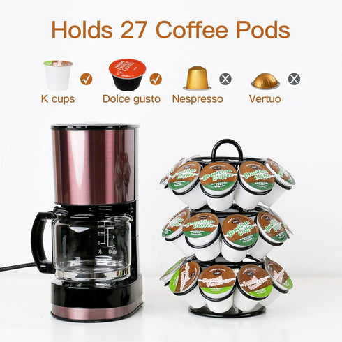 K Cup Holder, Coffee Pod Holder for Keurig, Coffee Pod Organizer Carousel for K-cups, Compatible with Keurig Pods and Dolce Gusto, Holds 27 Pods, 360-Degrees Rotating, Sturdy Metal -Black