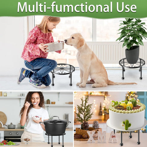 3 Packs Garden Gifts Plant Lovers Gifts Black Metal Plant Stand with Anti-Slip Base Rustproof Heavy Duty Decorative