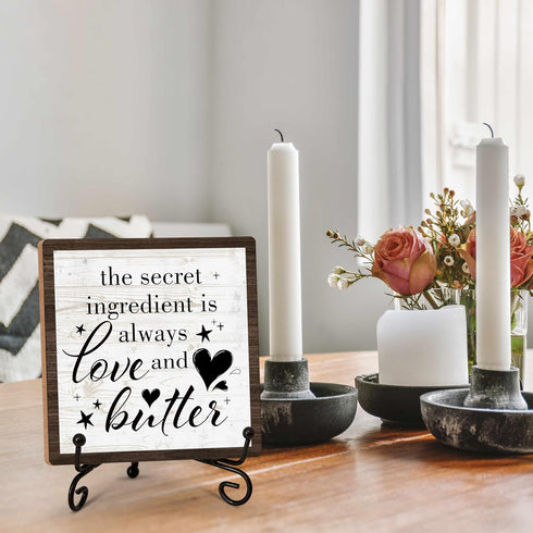 Kitchen Shelf Decor Wood Sign, The Secret Ingredient Is Always Love and Butter, 5x5IN, Set of 1