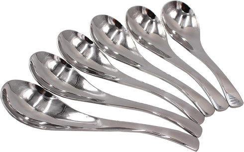 Set of 6 Functional Heavy-Weight Stainless Steel Soup Spoons, 6.5 x 1.8 Inches, Modern Look