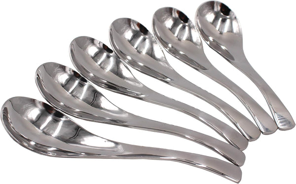 Set of 6 Functional Heavy-Weight Stainless Steel Soup Spoons, 6.5 x 1.8 Inches, Modern Look