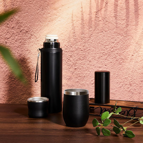 Suclain 3 Pieces Yerba Mate Kit, 12 oz Cup and 34 oz Stainless Steel Thermal Bottle Set, Black