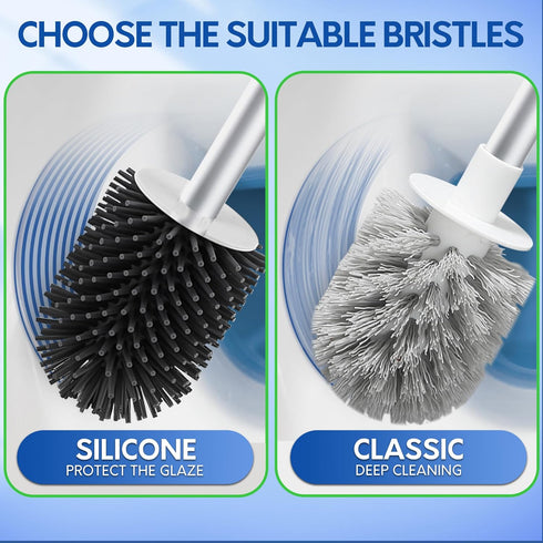 BOOMJOY Toilet Brush and Holder Set - Silicone Toilet Bowl Cleaner Brush with Tweezers for Bathroom Cleaning