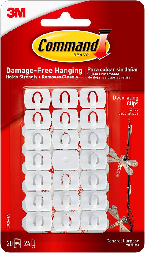 Command Small Decorating Clips, White, 20 Clips, 24 Strips, Damage-Free Decorate