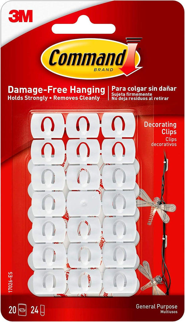 Command Small Decorating Clips, White, 20 Clips, 24 Strips, Damage-Free Decorate