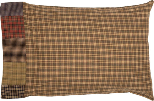 VHC Brands Set of 2 Rustic Bedding Ridge Cotton Patchwork Plaid Standard Pillow Cases, Cedar Green