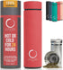 Pure Zen Tea Thermos with Infuser for Hot & Cold Infusions - 15oz Leakproof Travel Mug, Stainless Steel, Red
