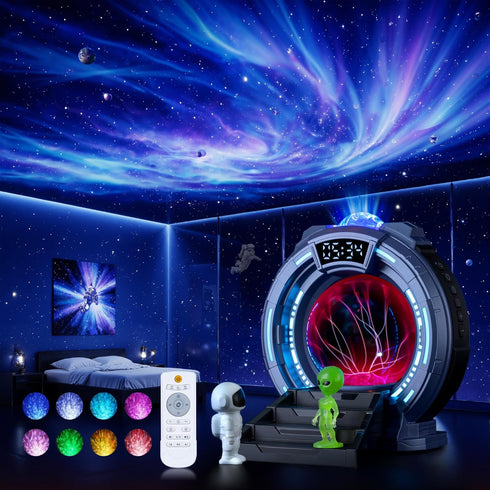 Back-to-School Season Boy Gift,Night Light Aurora Projector for Kids LED Plasma Ball Lamp/Clock,White Noise/Bluetooth