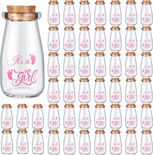 Sieral 48 Pcs Baby Shower Party Favors for Girls, 3.4 oz Small Glass Bottles, Mini Jars with Cork Lids for Guests