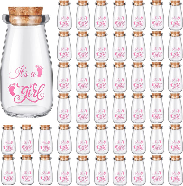 Sieral 48 Pcs Baby Shower Party Favors for Girls, 3.4 oz Small Glass Bottles, Mini Jars with Cork Lids for Guests