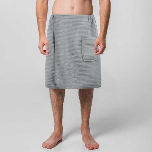 POLYTE Microfiber Waffle Bath Towel Body Wrap for Men, One Size - Quick Dry (Gray)