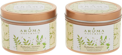 Aroma Naturals Tin Candle, Patchouli and Frankincense Essential Oil, Natural Soy Scented, Meditation, 2 Count