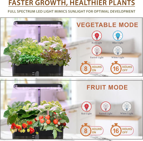 Clay Pebble Hydroponics Growing System Kit Indoor Herb Garden with Smart LED Grow Light, Adjustable Height