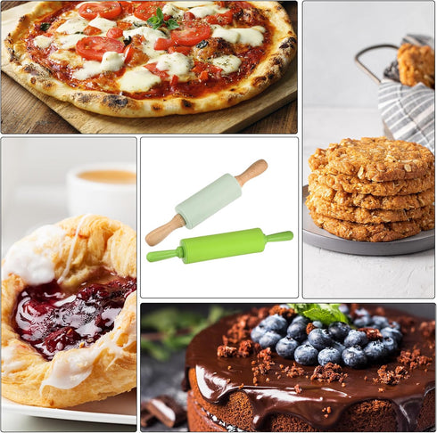 17 Inch HARFINGTON Silicone Rolling Pins for Baking Wooden Handle Non Stick Rolling Pin Small Roller Play Dough Rolling