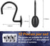 Shower Curtain Hooks, Set of 12, Black, Decorative, Zinc, Rust Resistant, Regular Size for Standard Shower Poles