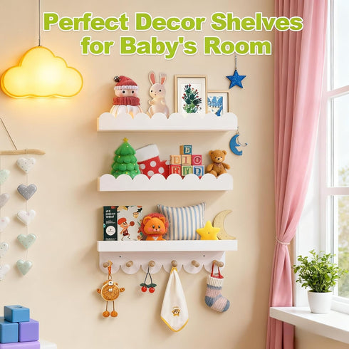 Varbonia 16'' 3 Pack) Floating Nursery Book Shelves for Wall, Wood Book Shelf for Baby Boys Girls Bedroom Bathroom