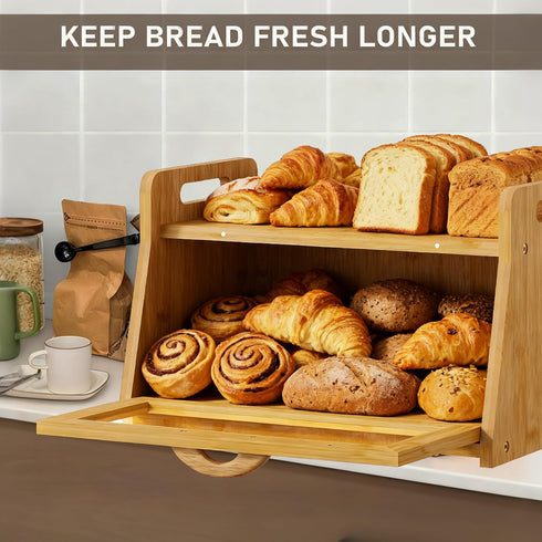 Required(14.9" 9.8" 9.4") BAMBANG Extra Large Bread Box, Bread Box for Homemade Bread, Bamboo Wooden Bread Storage