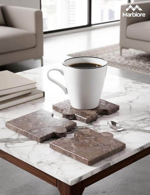 Set 4 Oceanic Stone Marble Drink Coasters of Square Coasters for Coffee Table Living Room Dining Table & Kitchen Decor