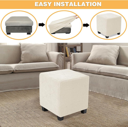 1PC NeColorLife Small Square Ottoman Cover, Stretch Knitted Jacquard Slipcover for Footstool Storage Ottoman, Soft