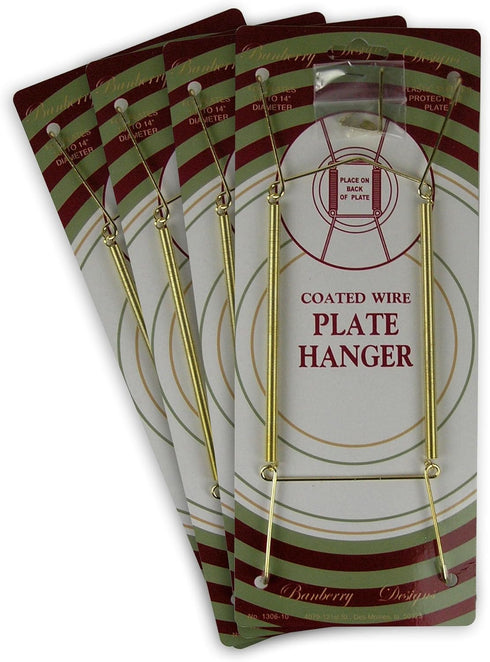 Brass Vinyl Coated Plate Hangers, Set of 4 Pcs, 10 to 14 Inch, Hook and Nail Included