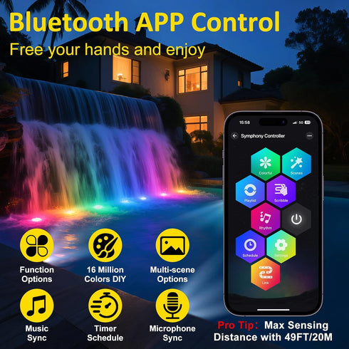 IP68 (Set 2) T-SUN Color Changing Pond Lights LED Underwater APP and Remote Control Submersible Fountain Lights