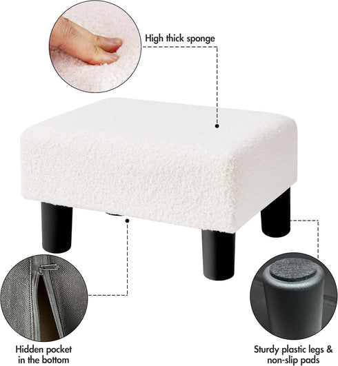 BRIAN & DANY Small Foot Stool Ottoman, Footstool with Legs, Teddy Velvet Foot Rest for Living Room, Bedroom and Office
