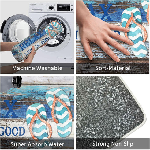 Beach Nautical Old Planks Indoor Door Mat, Non-Slip Coastal Ocean Decoration Rug, 23.6in*15.7in