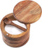Acacia Wood Salt and Pepper Bowl, Nature Wood Salt Cellar with Built-in Spoon and Magnetic Swivel Lid (Single