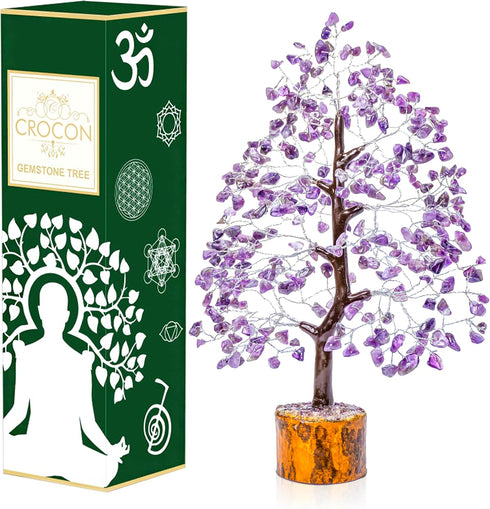 Crocon Amethyst Gemstone Tree Feng Shui Figurine Money Bonsai Good Luck Chakra Balancing