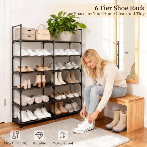 Gmrithaf 6 Closet,Entryway,Dorm,Garage,Corridor, 33.8" 6 Shoe Rack - Tier Shoe Organizer Storage Rack with Non-Woven