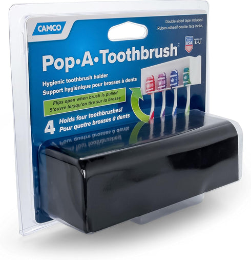 4 (57207) Camco Pop-A-Toothbrush, Hygienic Toothbrush Holder, Holds toothbrushes, Black
