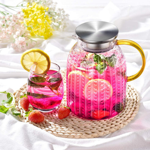 60oz Aofmee Glass Pitcher, Water Pitcher with Lid, Iced Juice Jugs for Fridge, Glass Carafe for Cold or Hot Beverages