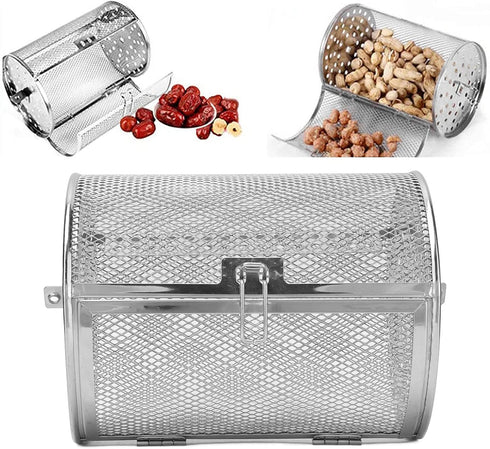 Stainless Steel Rotisserie Basket, 360 Degree Rotatable Oven Cage for Baking Nuts BBQ Roaster Tool