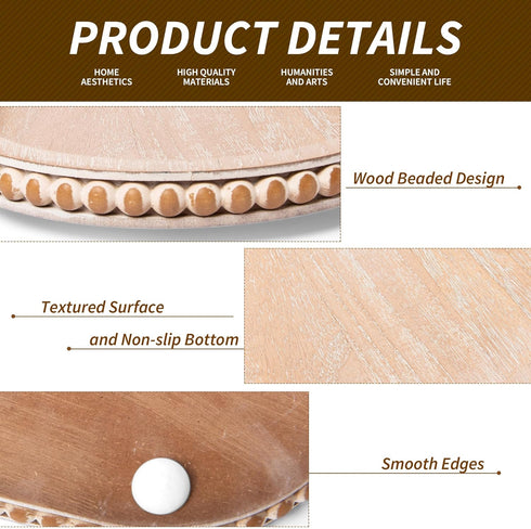 15in Counter,Living HPC Decor Oval Tray for Home Decor - Brown Wood Beaded Tray - Decorative Serving Tray,Rustic