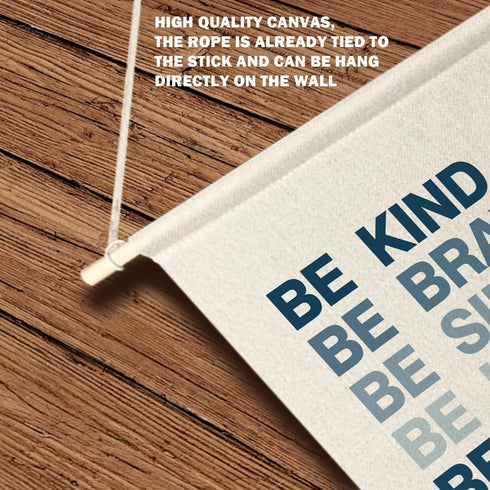 Qpenm Be Kind Be Brave Inspirational Boy Hanging Wall Canvas Banner, Blue Boy Nursery Hanging Pennant Flag Prints