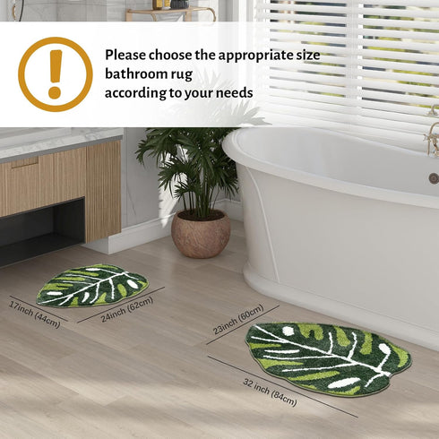 Cute Monstera Leaf Shaped Bathroom Rugs Non Slip Bath Mat Absorbent Washable Small Bath Matt Bathroom Decor