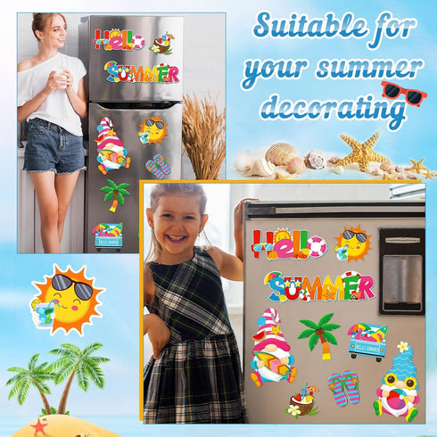 9 Pieces Summer Magnets, Gnomes Flip Flop Beach Magnetic Stickers for Summer Pool Party Refrigerator Decor
